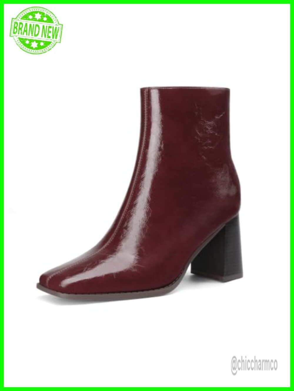 Square Toe High Chunky Block Heel Ankle Boots Side Zip Dress Booties
